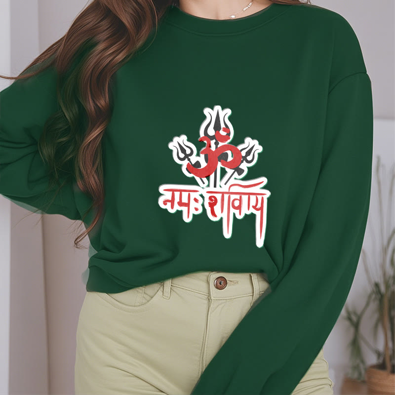 Buddha Stones, OM NAMAH SHIVAYA, drei Dreizacke, Fleece-gefüttertes Polyester-Sweatshirt