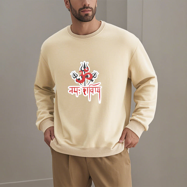 Buddha Stones, OM NAMAH SHIVAYA, drei Dreizacke, Fleece-gefüttertes Polyester-Sweatshirt