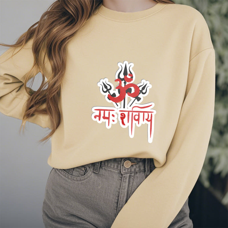 Buddha Stones, OM NAMAH SHIVAYA, drei Dreizacke, Fleece-gefüttertes Polyester-Sweatshirt