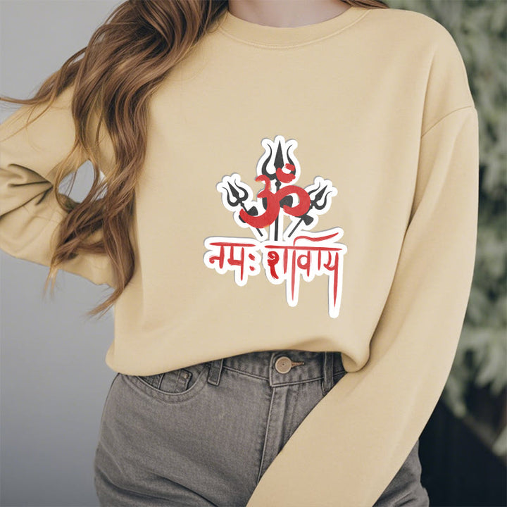 Buddha Stones, OM NAMAH SHIVAYA, drei Dreizacke, Fleece-gefüttertes Polyester-Sweatshirt