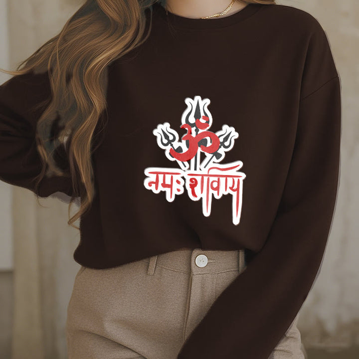 Buddha Stones, OM NAMAH SHIVAYA, drei Dreizacke, Fleece-gefüttertes Polyester-Sweatshirt