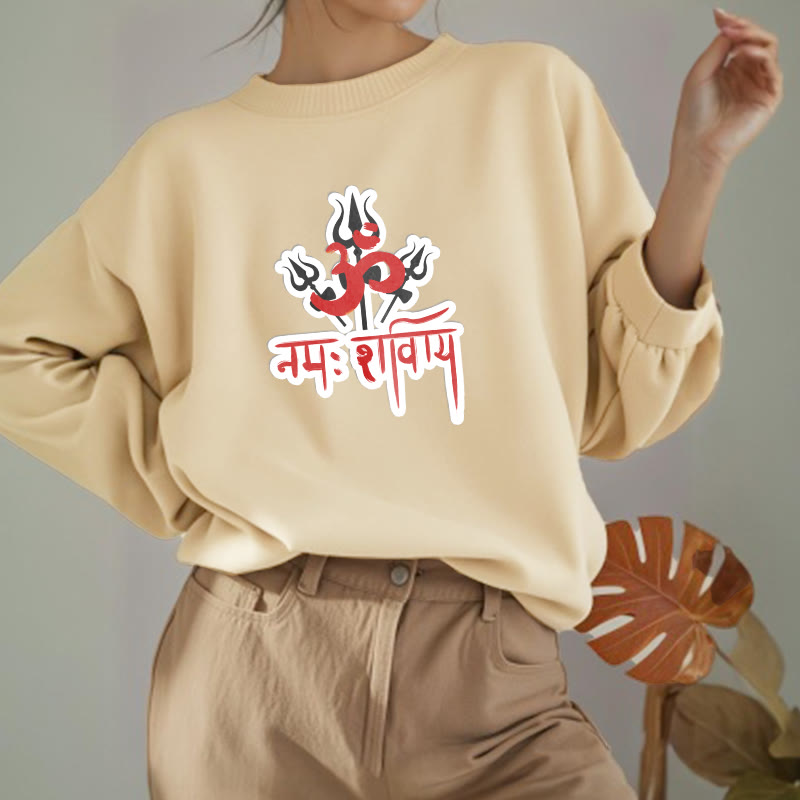 Buddha Stones, OM NAMAH SHIVAYA, drei Dreizacke, Fleece-gefüttertes Polyester-Sweatshirt