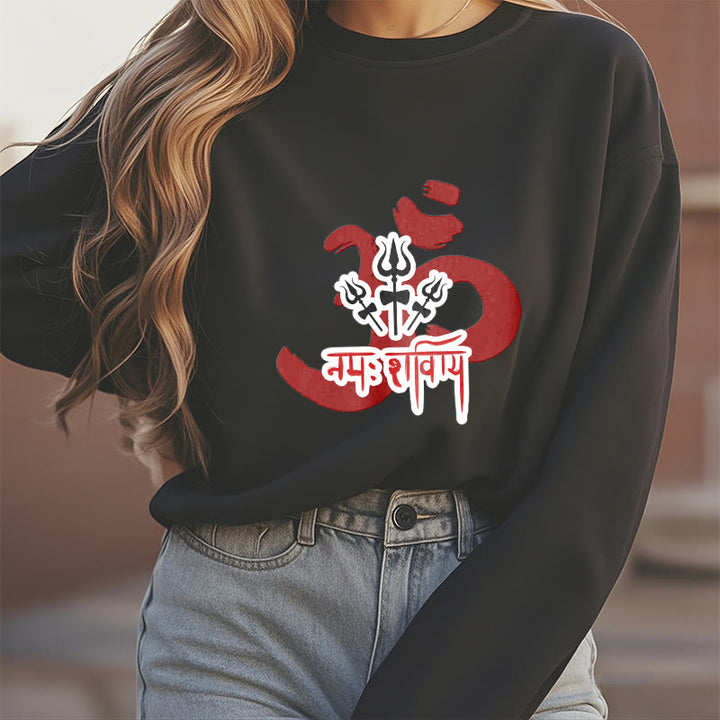 Buddha Stones, OM NAMAH SHIVAYA, drei kleine Dreizacke, Fleece-gefüttertes Polyester-Sweatshirt