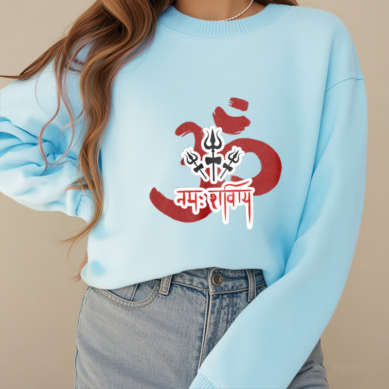 Buddha Stones, OM NAMAH SHIVAYA, drei kleine Dreizacke, Fleece-gefüttertes Polyester-Sweatshirt