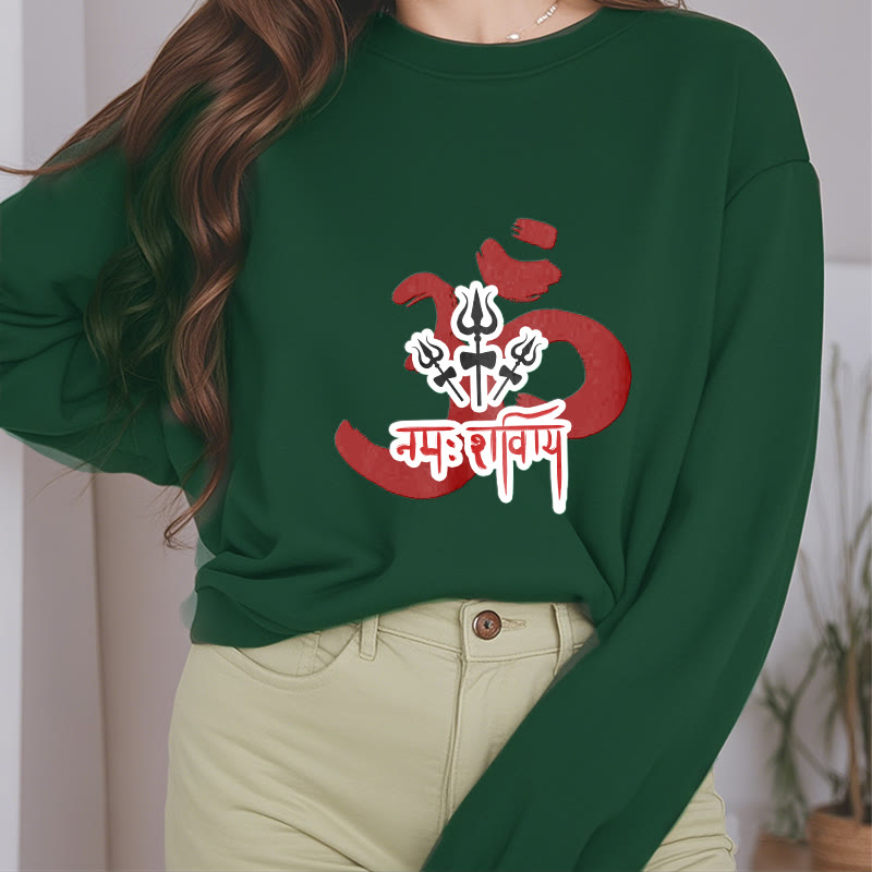 Buddha Stones, OM NAMAH SHIVAYA, drei kleine Dreizacke, Fleece-gefüttertes Polyester-Sweatshirt