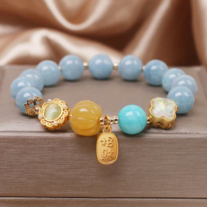 Buddha Stones Aquamarin Kürbis Perle Reichtum Schutz Armband