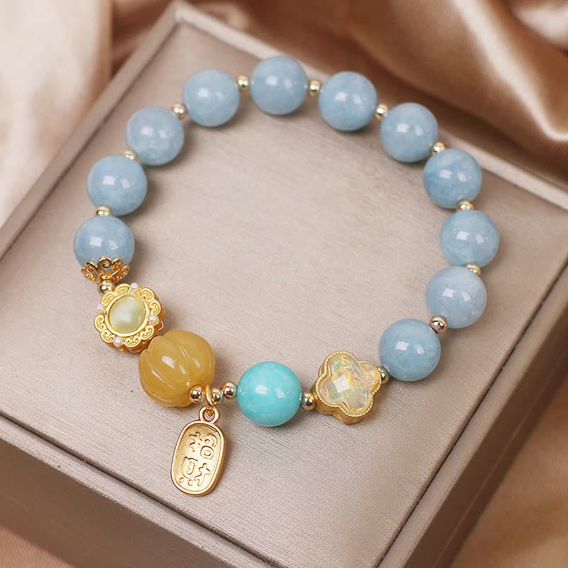 Buddha Stones Aquamarin Kürbis Perle Reichtum Schutz Armband