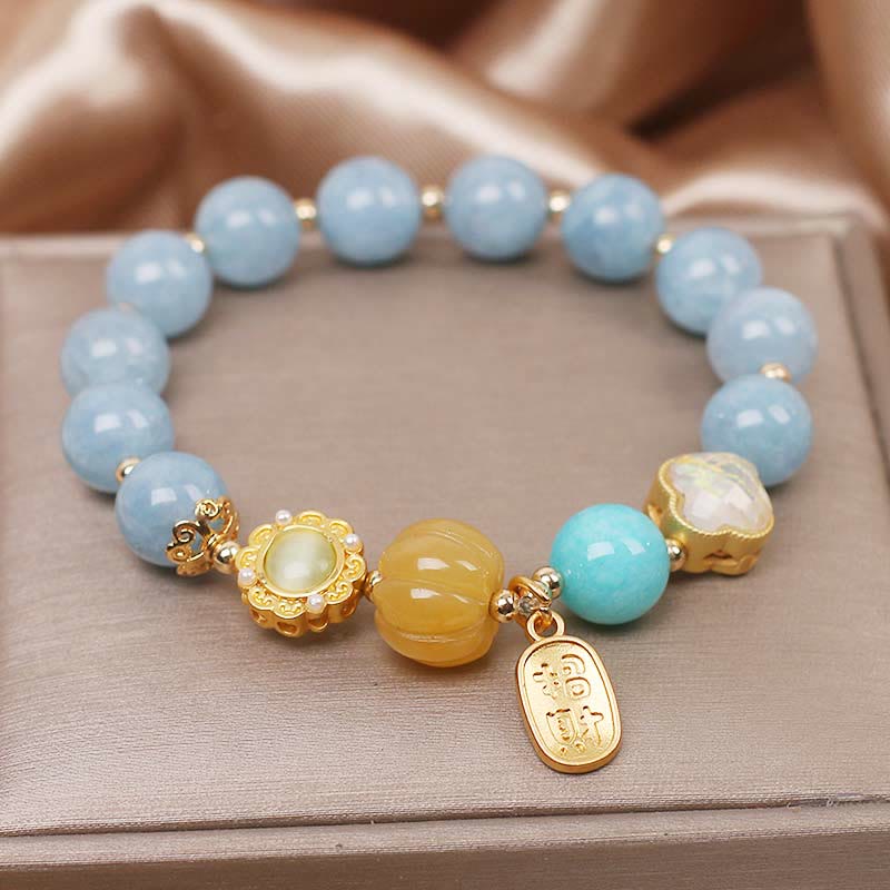 Buddha Stones Aquamarin Kürbis Perle Reichtum Schutz Armband