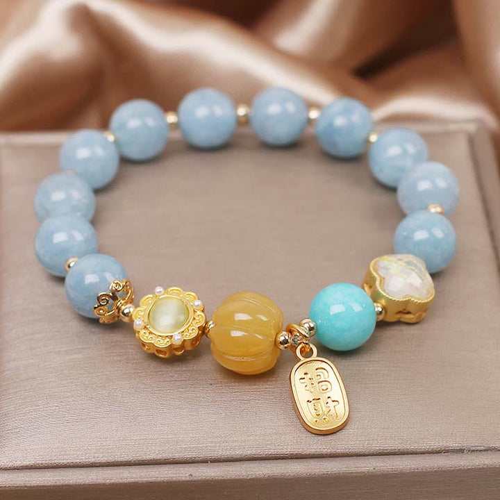 Buddha Stones Aquamarin Kürbis Perle Reichtum Schutz Armband