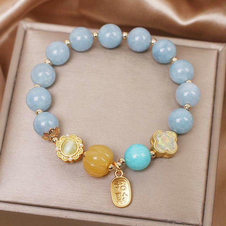 Buddha Stones Aquamarin Kürbis Perle Reichtum Schutz Armband