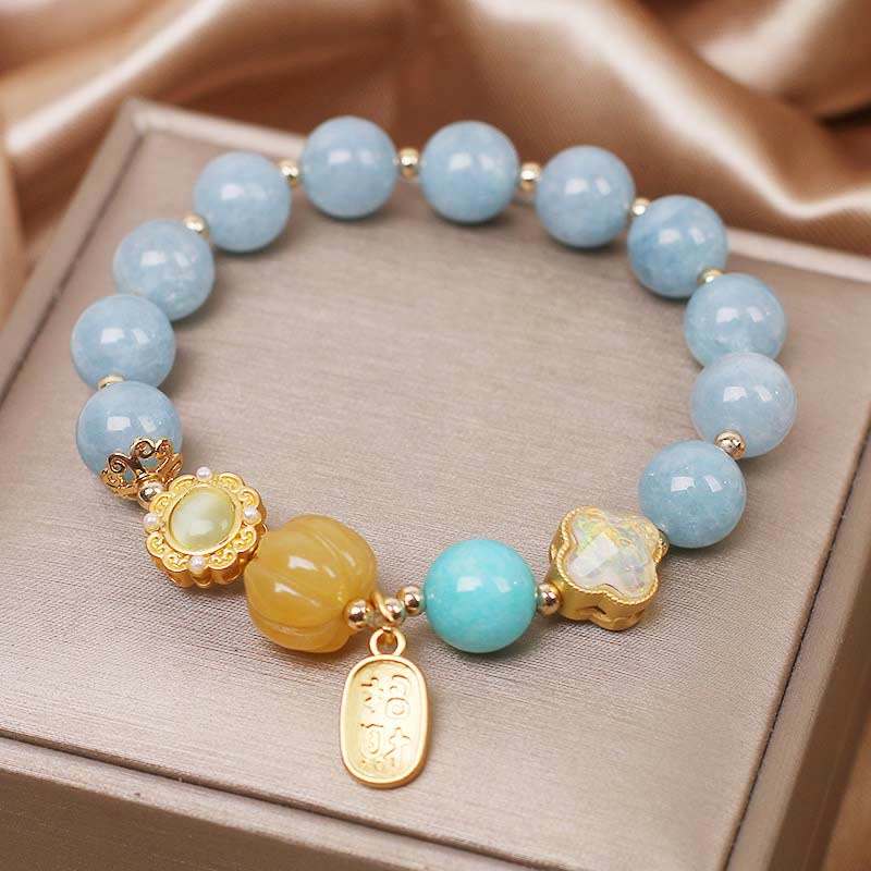 Buddha Stones Aquamarin Kürbis Perle Reichtum Schutz Armband