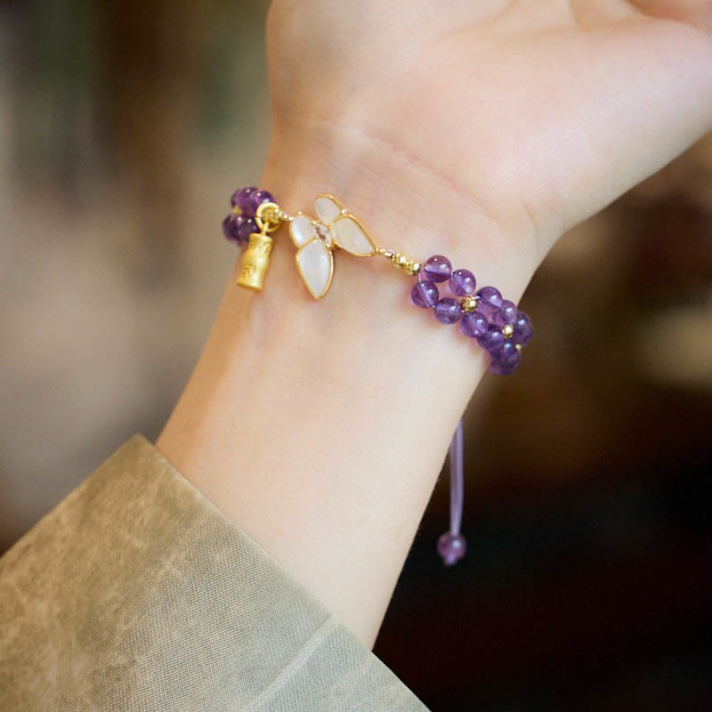 Buddha Stones, Amethyst, Schmetterling, Bambus, Balance, lindert Stress, geflochtenes Schnurarmband