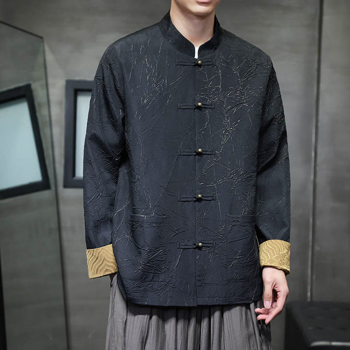 Buddha Stones Tang-Anzug, lässig, Froschknopf, langärmelig, Nylon, Herrenjacke, Hemd, Kleidung - Schwarz - US/ UK/AU46，EU56 (5XL) - image 1