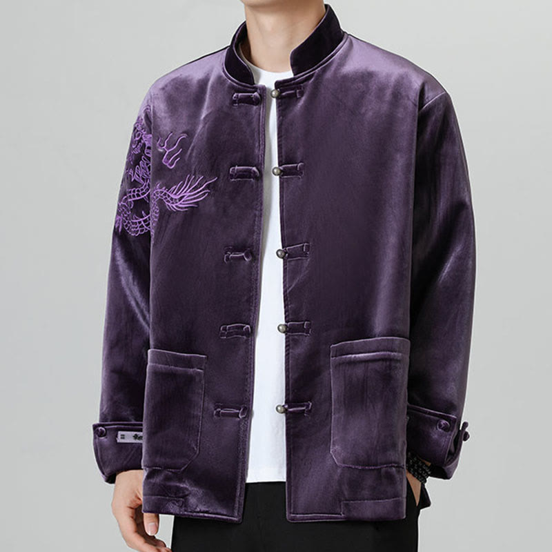 Buddha Stones ​​besticken Drachen Casual Frosch-Knopf Baumwolle Herren Jacke Hemd Kleidung - Indigo - US/ UK/AU46，EU56 (5XL) - image 32