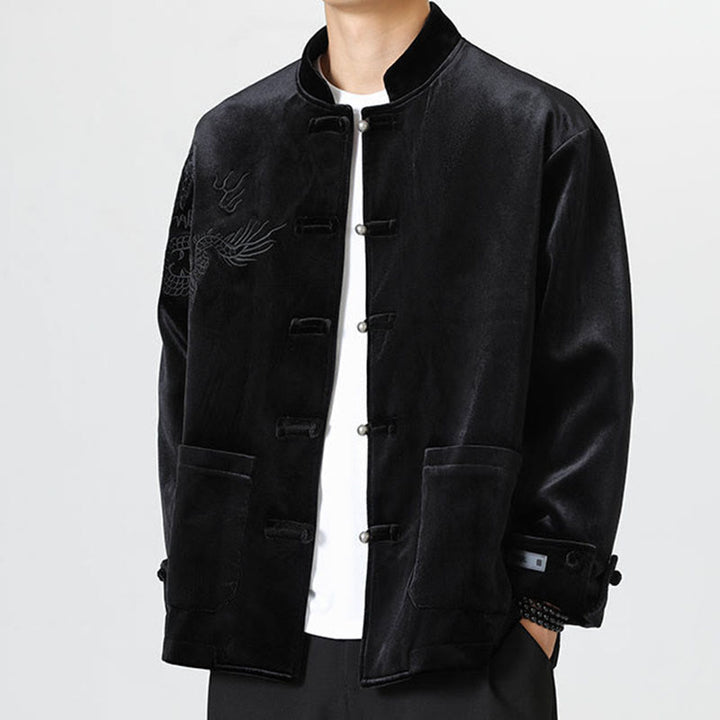 Buddha Stones ​​besticken Drachen Casual Frosch-Knopf Baumwolle Herren Jacke Hemd Kleidung - image 20