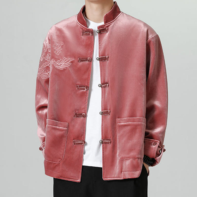 Buddha Stones ​​besticken Drachen Casual Frosch-Knopf Baumwolle Herren Jacke Hemd Kleidung - Schamottestein - US/ UK/AU46，EU56 (5XL) - image 1