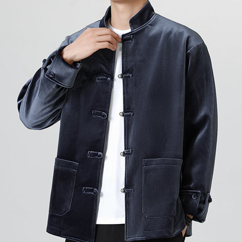 Buddha Stones ​​besticken Drachen Casual Frosch-Knopf Baumwolle Herren Jacke Hemd Kleidung - image 28