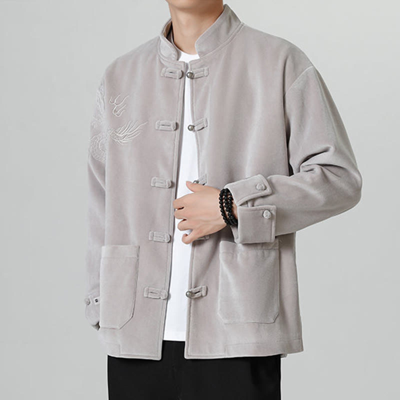 Buddha Stones ​​besticken Drachen Casual Frosch-Knopf Baumwolle Herren Jacke Hemd Kleidung - image 14