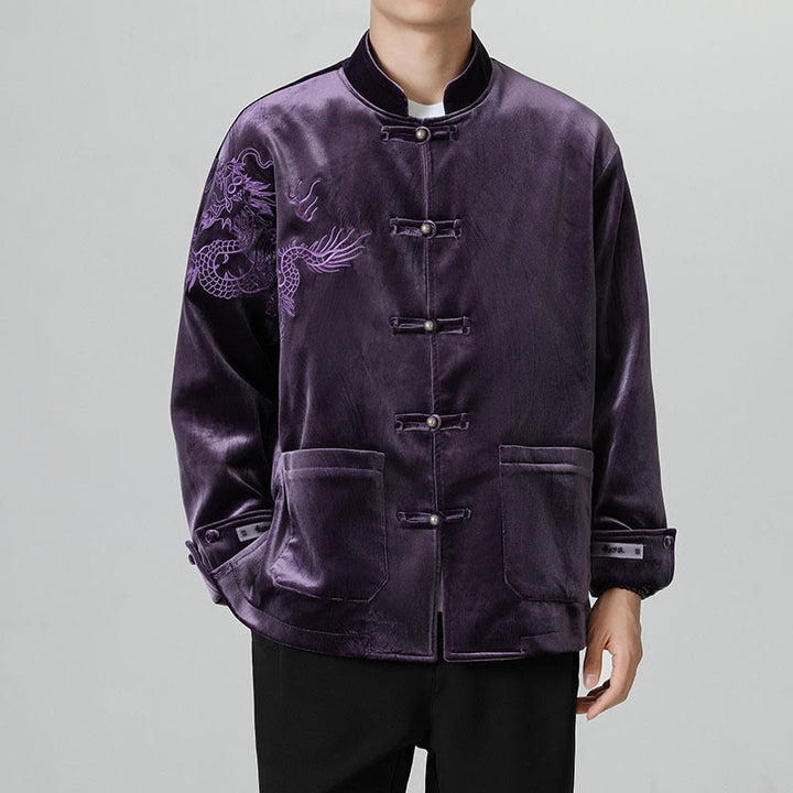 Buddha Stones ​​besticken Drachen Casual Frosch-Knopf Baumwolle Herren Jacke Hemd Kleidung - image 32