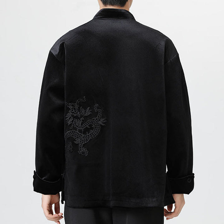 Buddha Stones ​​besticken Drachen Casual Frosch-Knopf Baumwolle Herren Jacke Hemd Kleidung - image 25