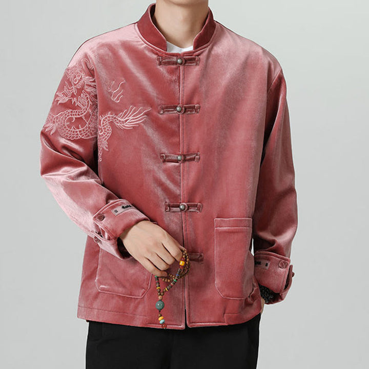 Buddha Stones ​​besticken Drachen Casual Frosch-Knopf Baumwolle Herren Jacke Hemd Kleidung - image 7