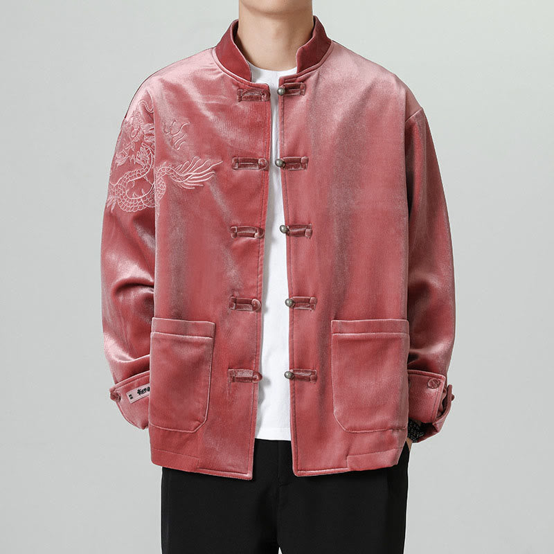 Buddha Stones ​​besticken Drachen Casual Frosch-Knopf Baumwolle Herren Jacke Hemd Kleidung - image 5