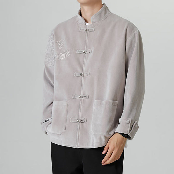 Buddha Stones ​​besticken Drachen Casual Frosch-Knopf Baumwolle Herren Jacke Hemd Kleidung - image 17