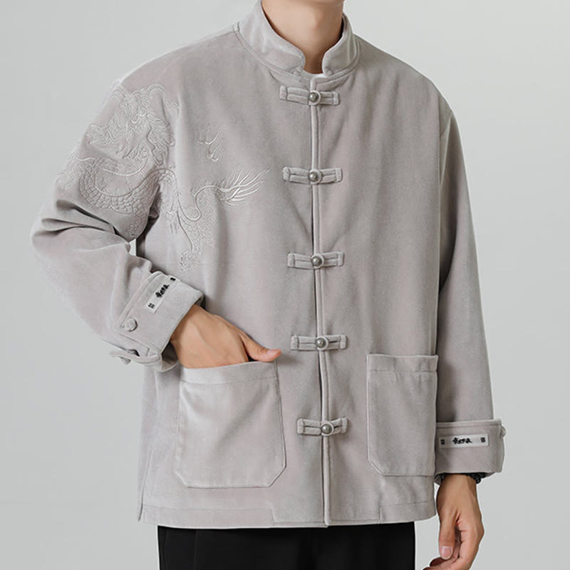 Buddha Stones ​​besticken Drachen Casual Frosch-Knopf Baumwolle Herren Jacke Hemd Kleidung - image 14