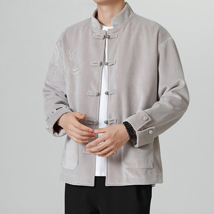 Buddha Stones ​​besticken Drachen Casual Frosch-Knopf Baumwolle Herren Jacke Hemd Kleidung - image 11