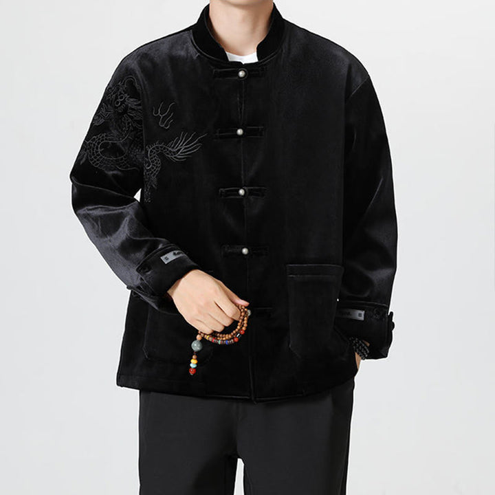 Buddha Stones ​​besticken Drachen Casual Frosch-Knopf Baumwolle Herren Jacke Hemd Kleidung - image 22