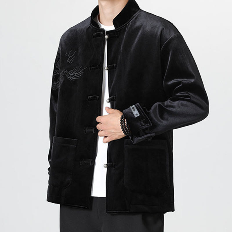 Buddha Stones ​​besticken Drachen Casual Frosch-Knopf Baumwolle Herren Jacke Hemd Kleidung - image 22