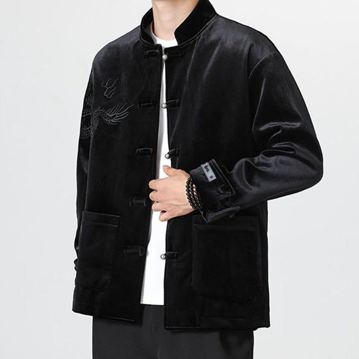 Buddha Stones ​​besticken Drachen Casual Frosch-Knopf Baumwolle Herren Jacke Hemd Kleidung - image 22