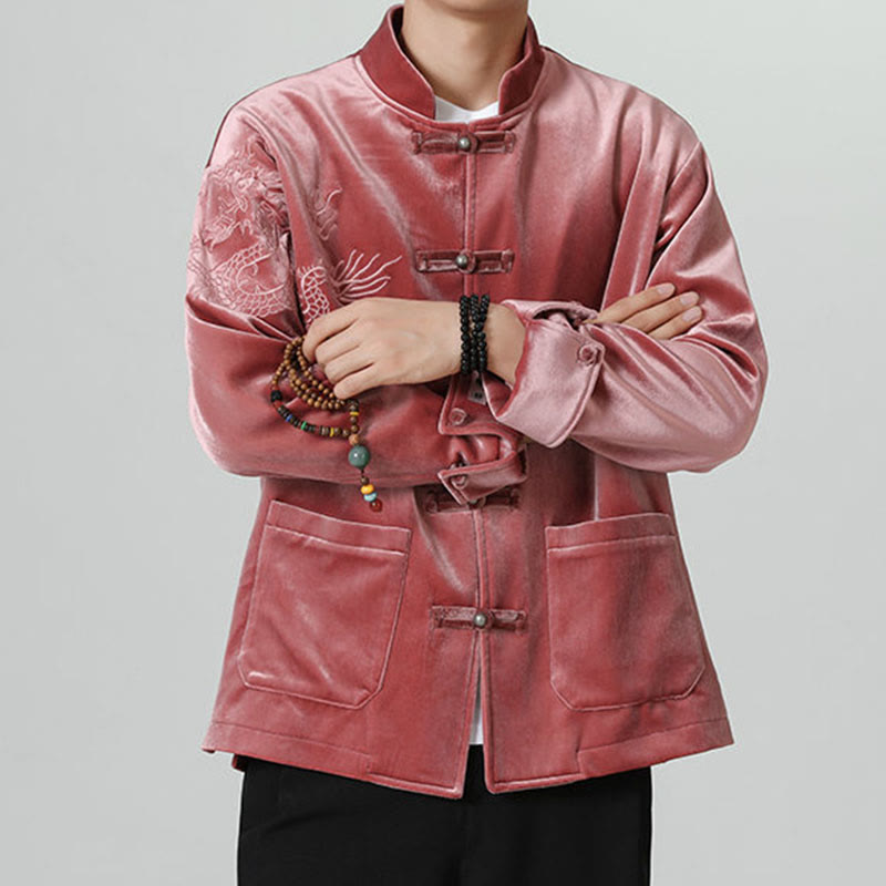 Buddha Stones ​​besticken Drachen Casual Frosch-Knopf Baumwolle Herren Jacke Hemd Kleidung - image 9