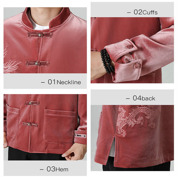 Buddha Stones ​​besticken Drachen Casual Frosch-Knopf Baumwolle Herren Jacke Hemd Kleidung - image 9