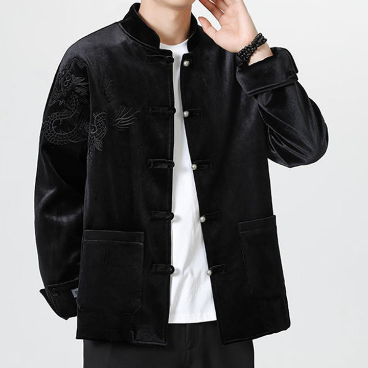 Buddha Stones ​​besticken Drachen Casual Frosch-Knopf Baumwolle Herren Jacke Hemd Kleidung - image 21