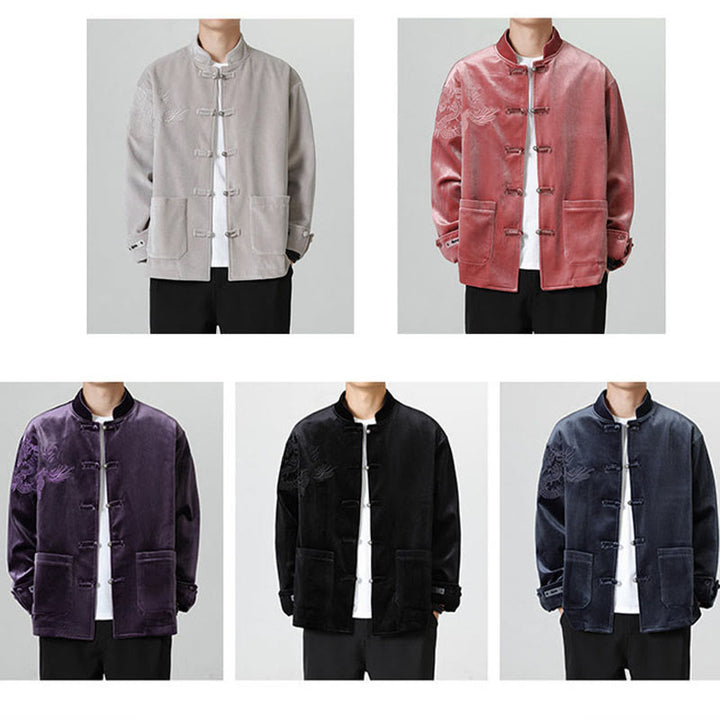 Buddha Stones ​​besticken Drachen Casual Frosch-Knopf Baumwolle Herren Jacke Hemd Kleidung - image 37