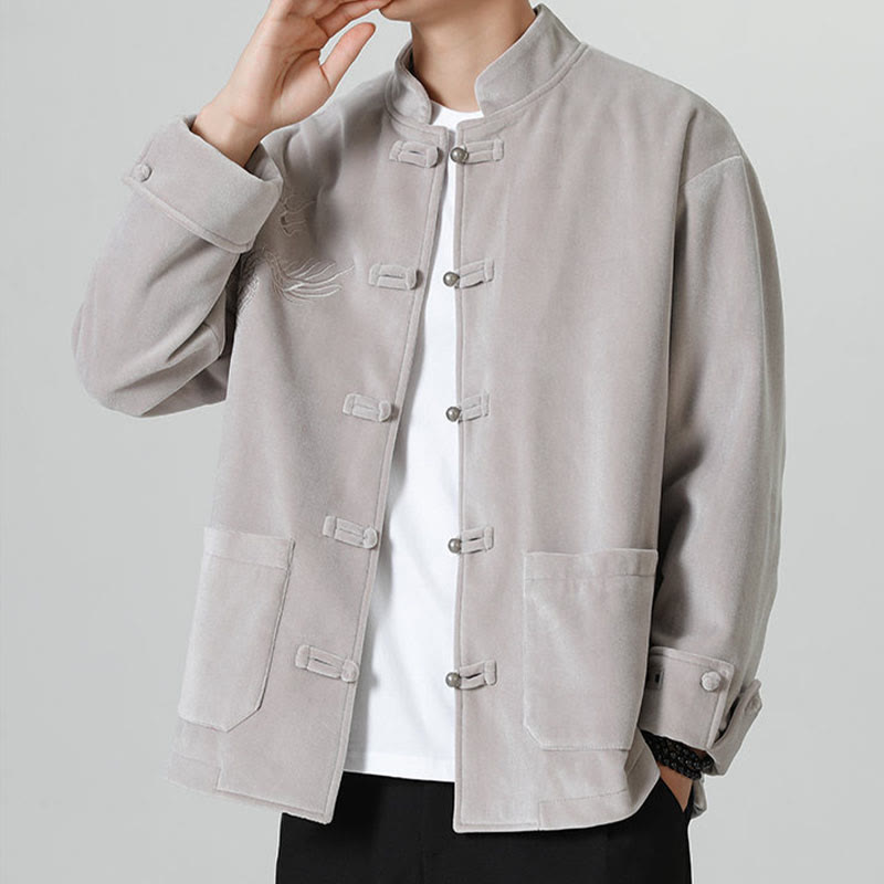 Buddha Stones ​​besticken Drachen Casual Frosch-Knopf Baumwolle Herren Jacke Hemd Kleidung - image 15