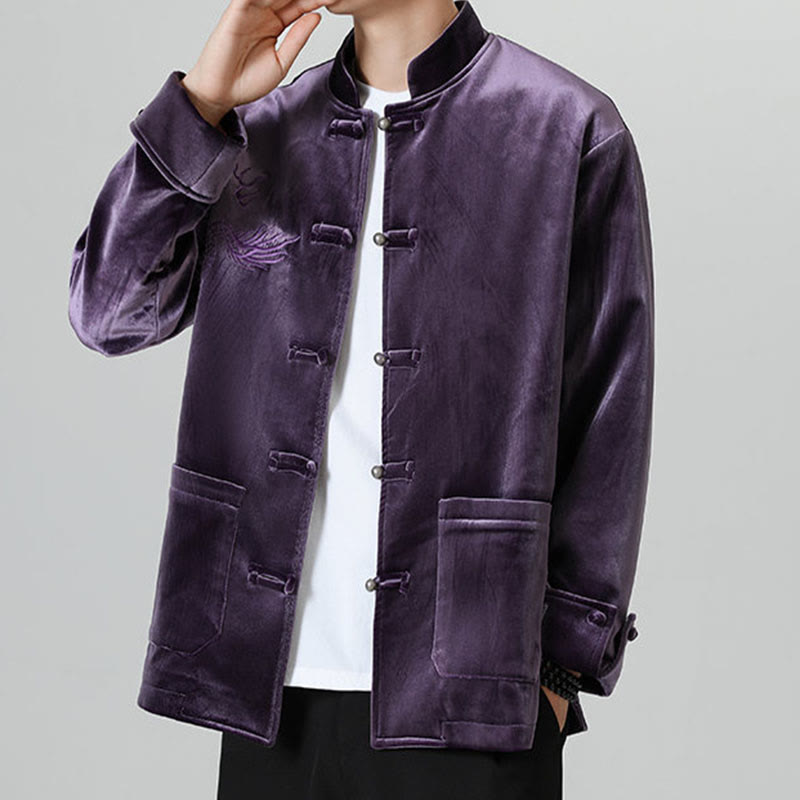 Buddha Stones ​​besticken Drachen Casual Frosch-Knopf Baumwolle Herren Jacke Hemd Kleidung - image 36