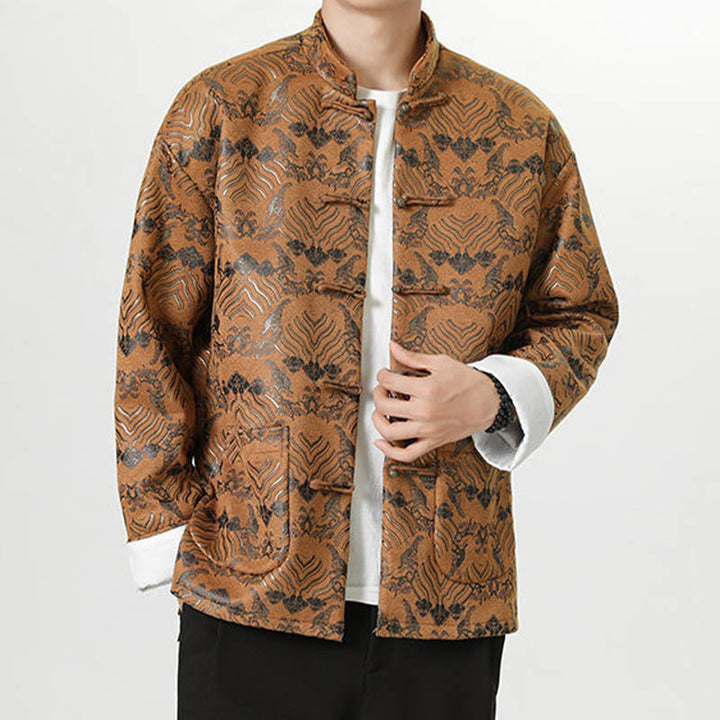 Buddha Stones, Kupfer, Frosch-Knopf, chinesischer Tang-Anzug, Wellenform, langes Hemd, Herrenjacke, Kleidung - Peru - US/UK/AU46, EU56 (5XL) - image 18