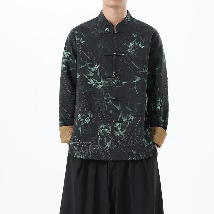 Buddha Stones Printing Bambus Casual Frosch-Knopf Spandex Herren Jacke Hemd Kleidung - image 8
