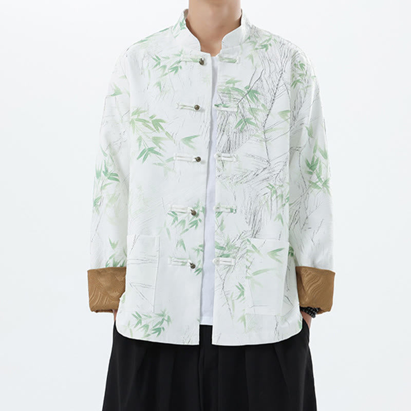Buddha Stones Printing Bambus Casual Frosch-Knopf Spandex Herren Jacke Hemd Kleidung - Weiß - US/ UK/AU46，EU56 (5XL) - image 15