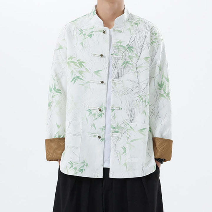 Buddha Stones Printing Bambus Casual Frosch-Knopf Spandex Herren Jacke Hemd Kleidung - Weiß - US/ UK/AU46，EU56 (5XL) - image 15