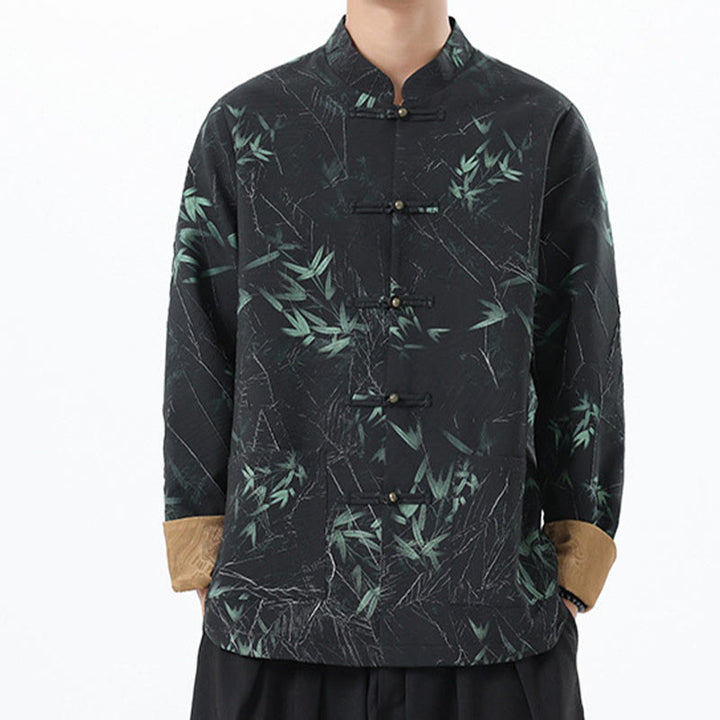 Buddha Stones Printing Bambus Casual Frosch-Knopf Spandex Herren Jacke Hemd Kleidung - image 6