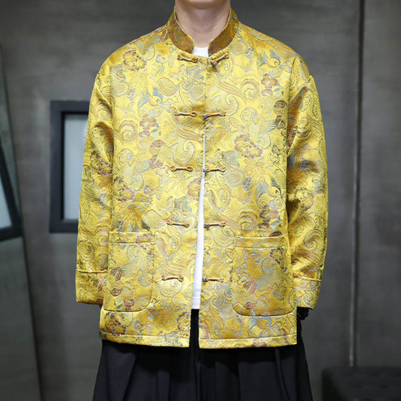 Buddha Stones, Frosch-Knopf, chinesischer Tang-Anzug, Stehkragen, langes Hemd, Herrenjacke, Kleidung - Gold - US/ UK/AU46，EU56 (5XL) - image 18