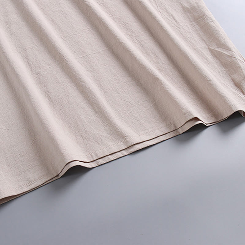 Buddha Stones Lockeres Herren-T-Shirt Einfarbiges Oberteil Kurzarm V-Kragen Atmungsaktives Leinenhemd - image 7