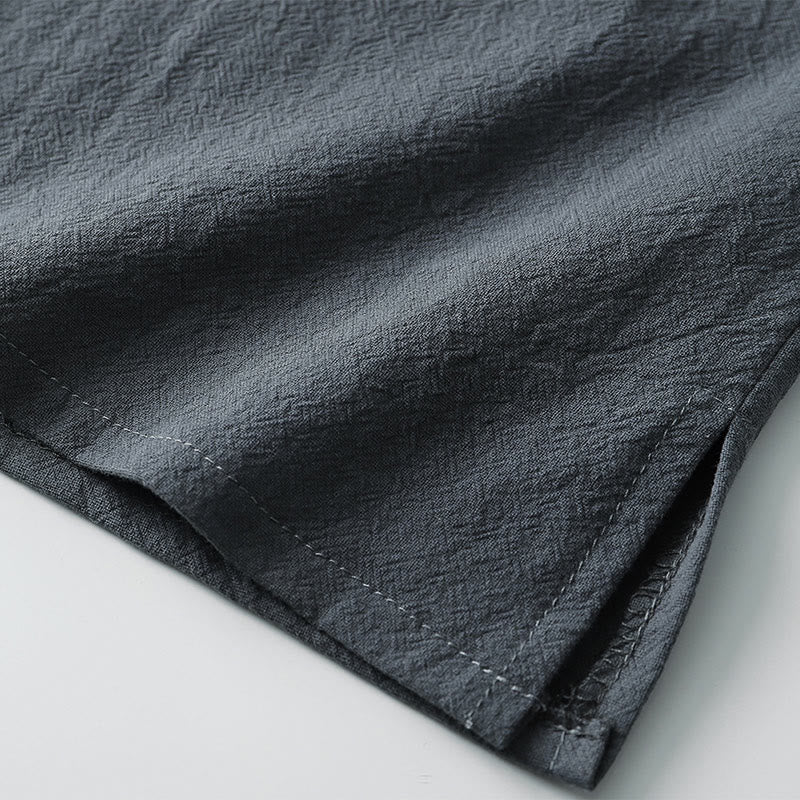 Buddha Stones Herren-T-Shirt, einfarbig, kurzärmlig, V-Kragen, drei Knöpfe, weiches Baumwollhemd - image 8