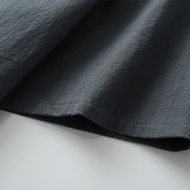 Buddha Stones Herren-T-Shirt, einfarbig, kurzärmlig, V-Kragen, drei Knöpfe, weiches Baumwollhemd - image 7