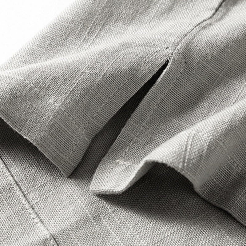 Buddha Stones Lockeres Herrenhemd, einfarbig, gekerbter Kragen, kurzärmlig, bequem, mit Knopfleiste, atmungsaktives Baumwoll-Leinen-Hemd - image 10