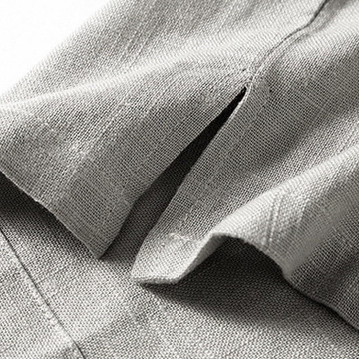 Buddha Stones Lockeres Herrenhemd, einfarbig, gekerbter Kragen, kurzärmlig, bequem, mit Knopfleiste, atmungsaktives Baumwoll-Leinen-Hemd - image 10