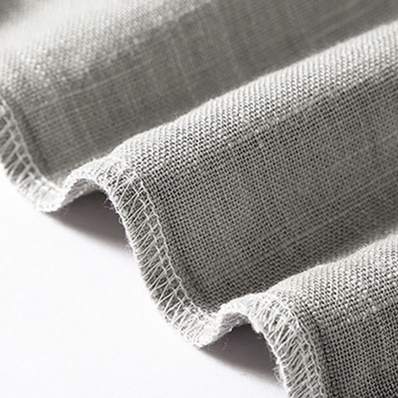 Buddha Stones Lockeres Herrenhemd, einfarbig, gekerbter Kragen, kurzärmlig, bequem, mit Knopfleiste, atmungsaktives Baumwoll-Leinen-Hemd - image 14